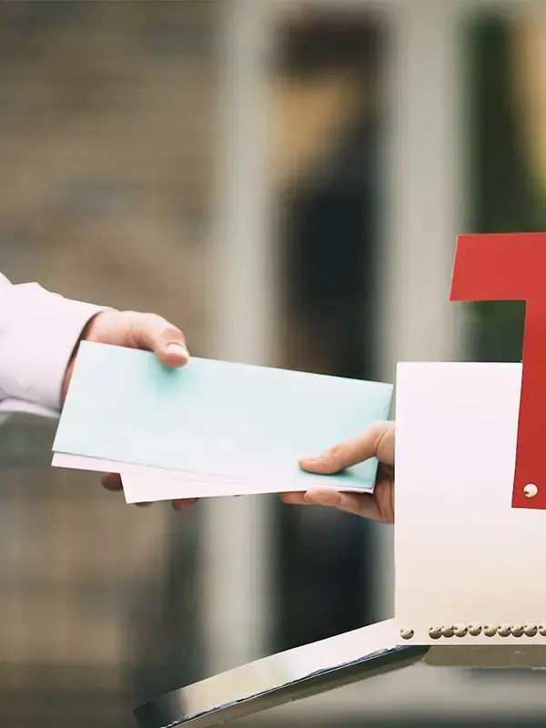 Brief wird in einen Briefkasten eingeworfen